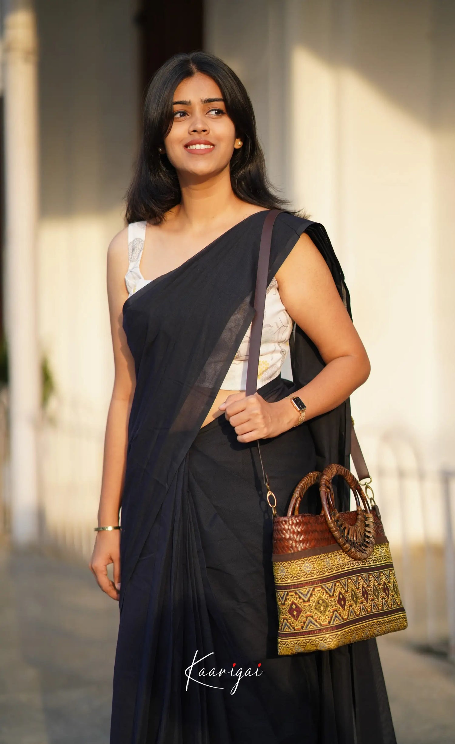 Azhagi Tone of blackish blue Cotton Saree
