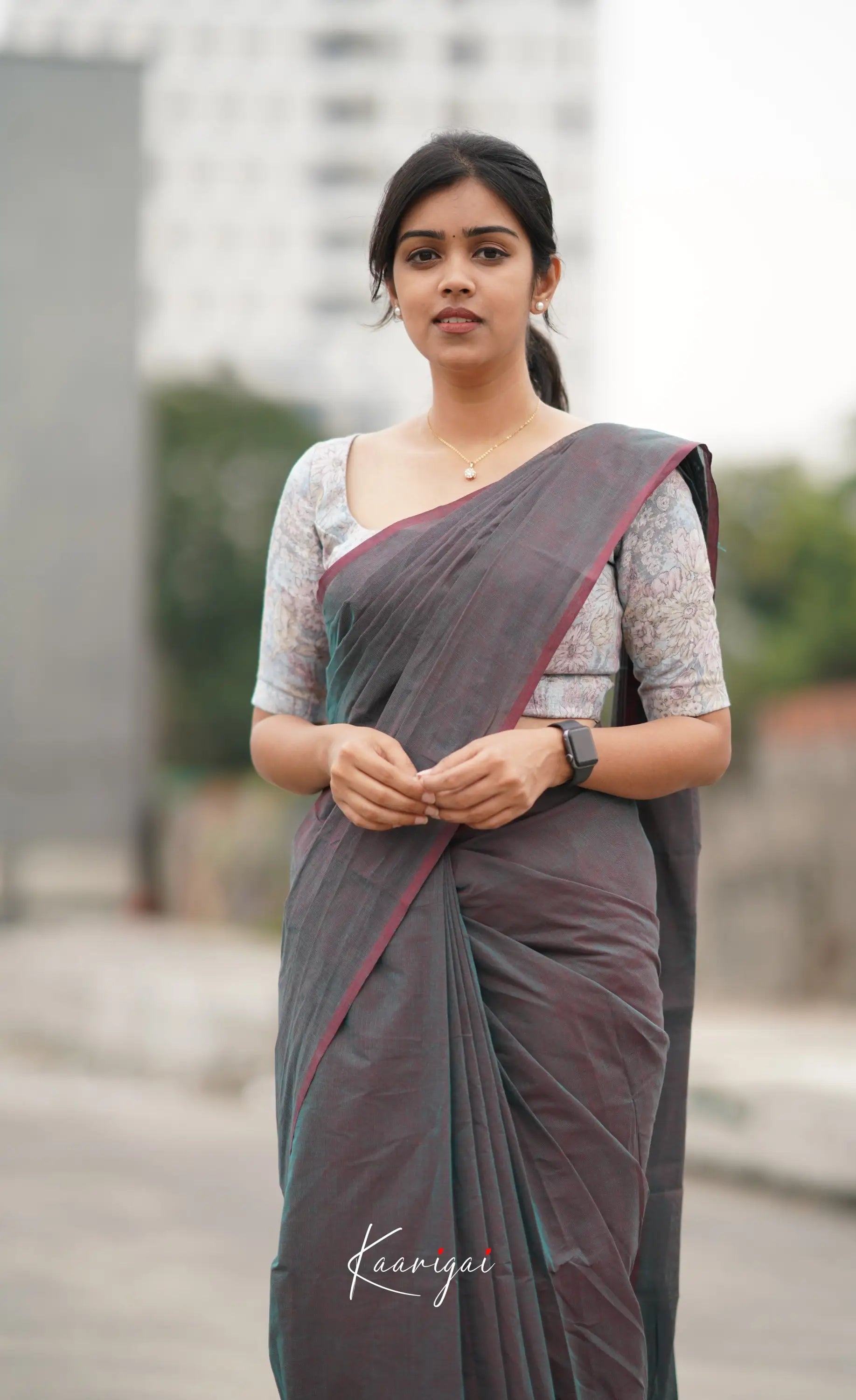 Azhagi - Two Tone Ash Mauve Cotton Saree Sarees