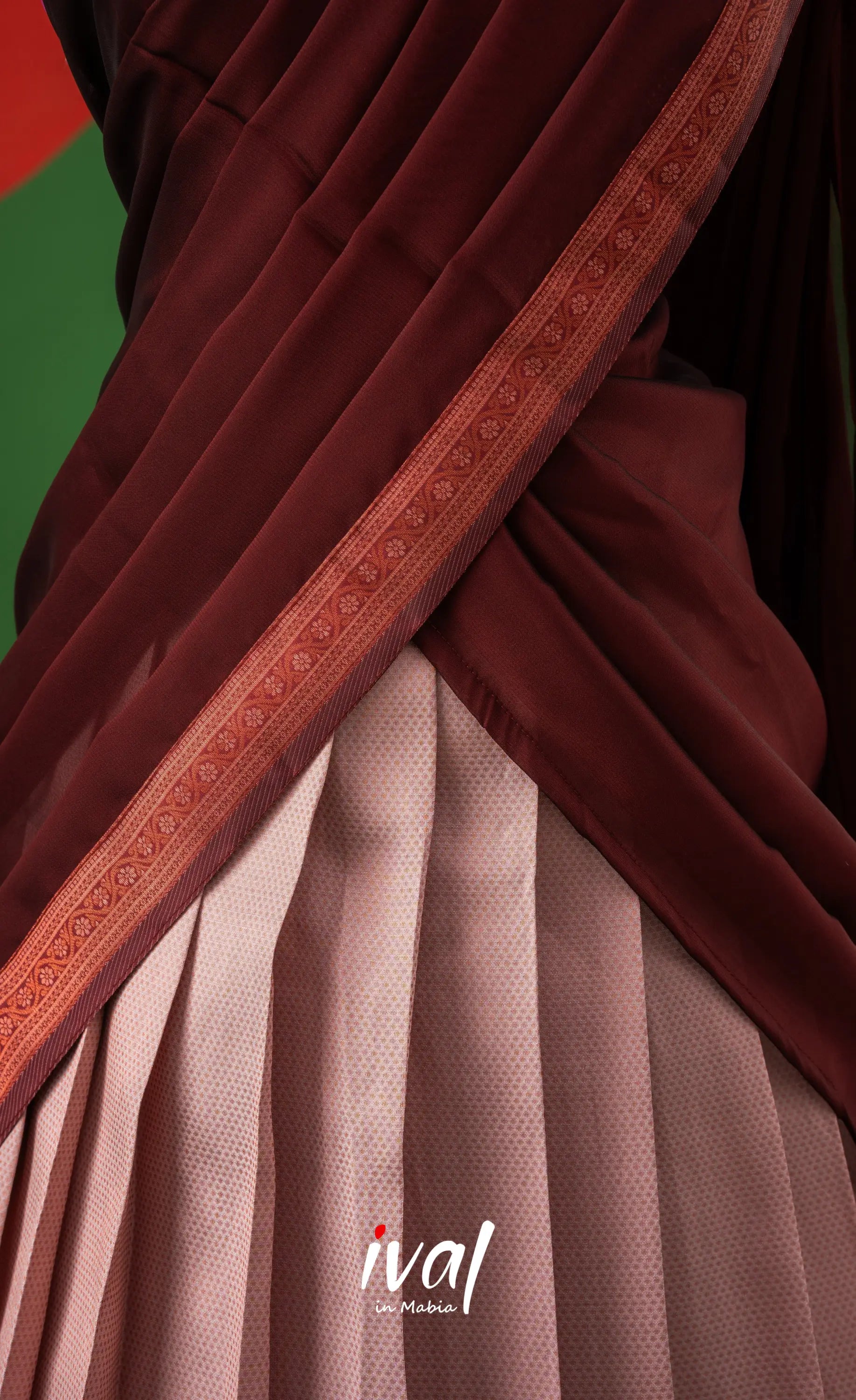 Baby Pink with Maroon Semi-stitched Blended Silk Halfsaree Half Sarees