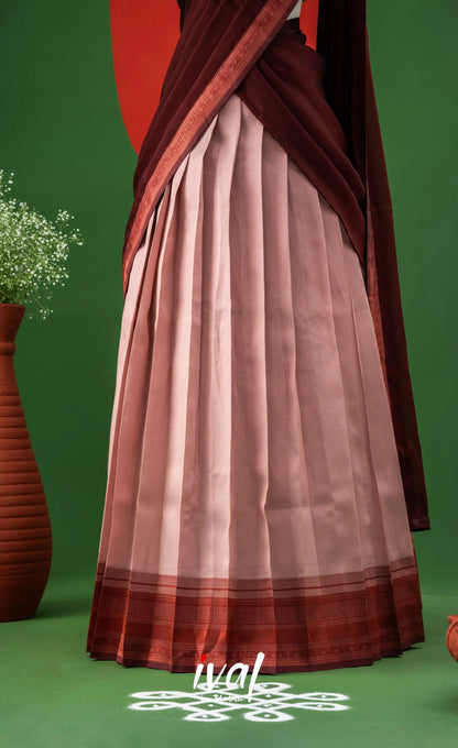Baby Pink with Maroon Semi-stitched Blended Silk Halfsaree Half Sarees