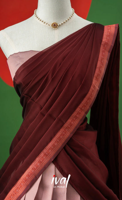 Baby Pink with Maroon Semi-stitched Blended Silk Halfsaree Half Sarees