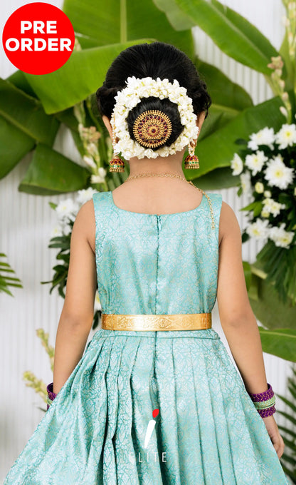 Banarassi Silk Pavadai Sattai - Pastel Blue and Purple Kids-Suttis