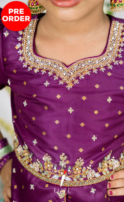 Banarassi Silk Pavadai Sattai - Pastel Blue and Purple Kids-Suttis