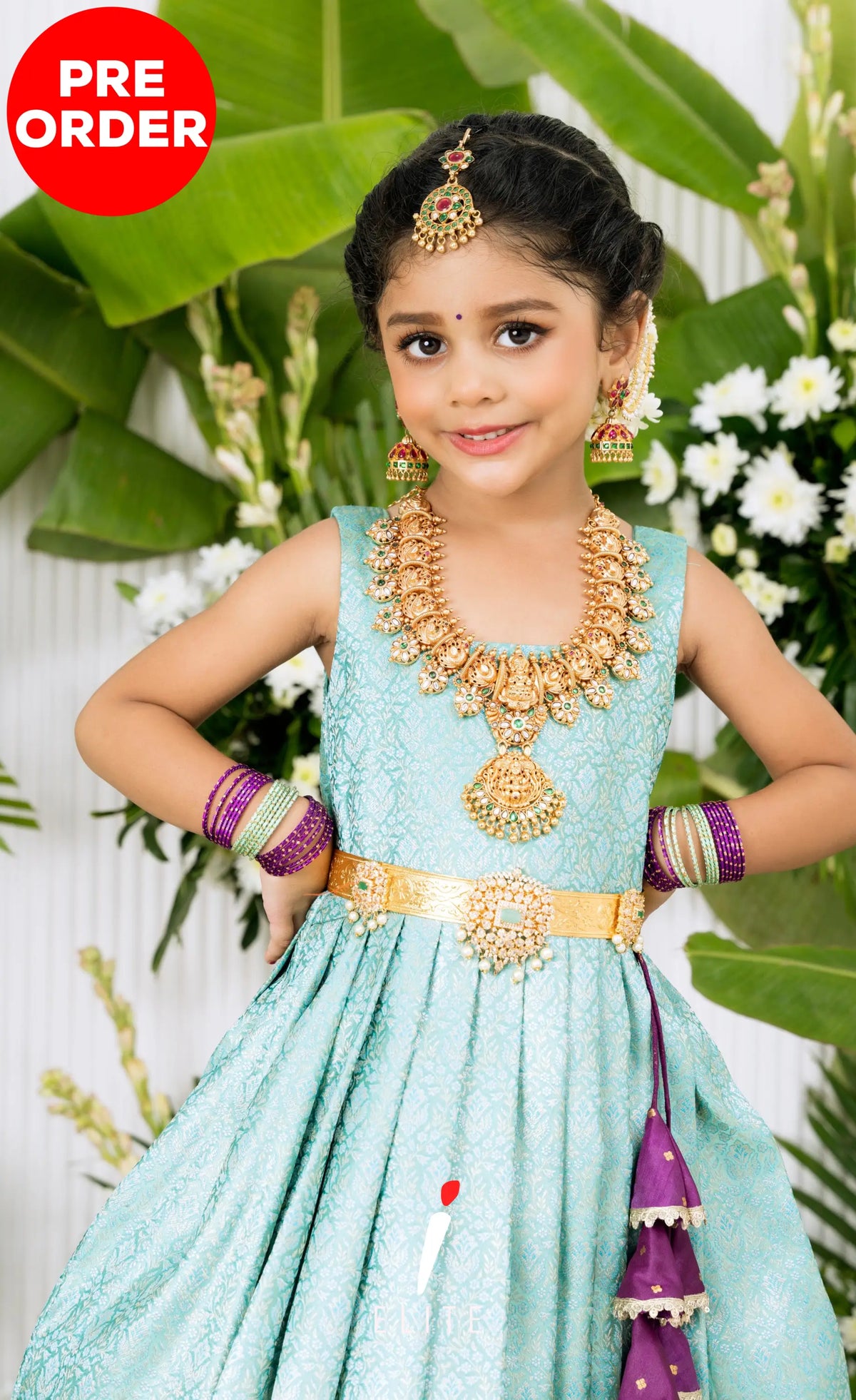 Banarassi Silk Pavadai Sattai - Pastel Blue and Purple Kids-Suttis