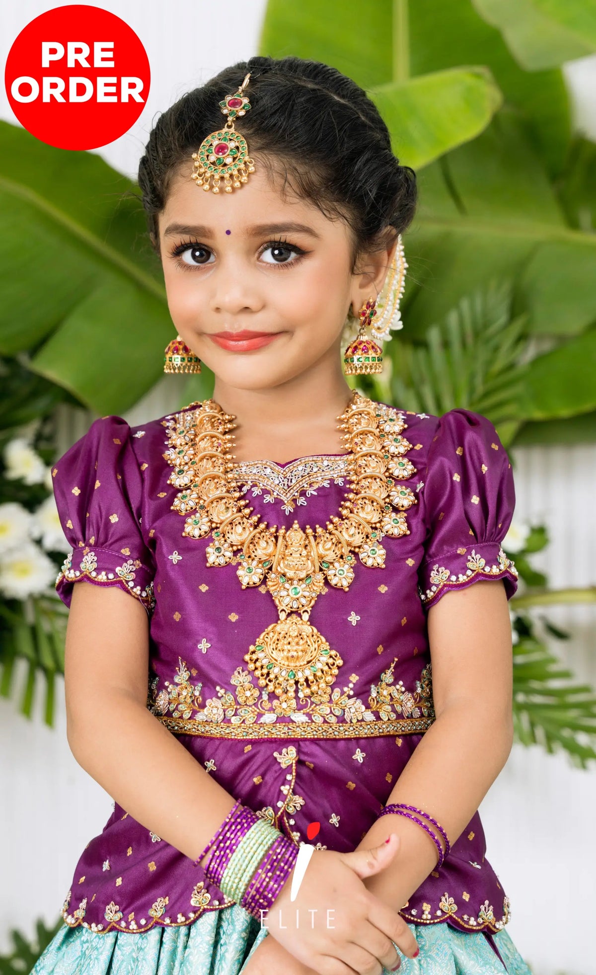 Banarassi Silk Pavadai Sattai - Pastel Blue and Purple Kids-Suttis