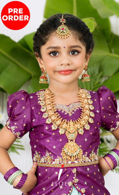 Banarassi Silk Pavadai Sattai - Pastel Blue and Purple Kids-Suttis