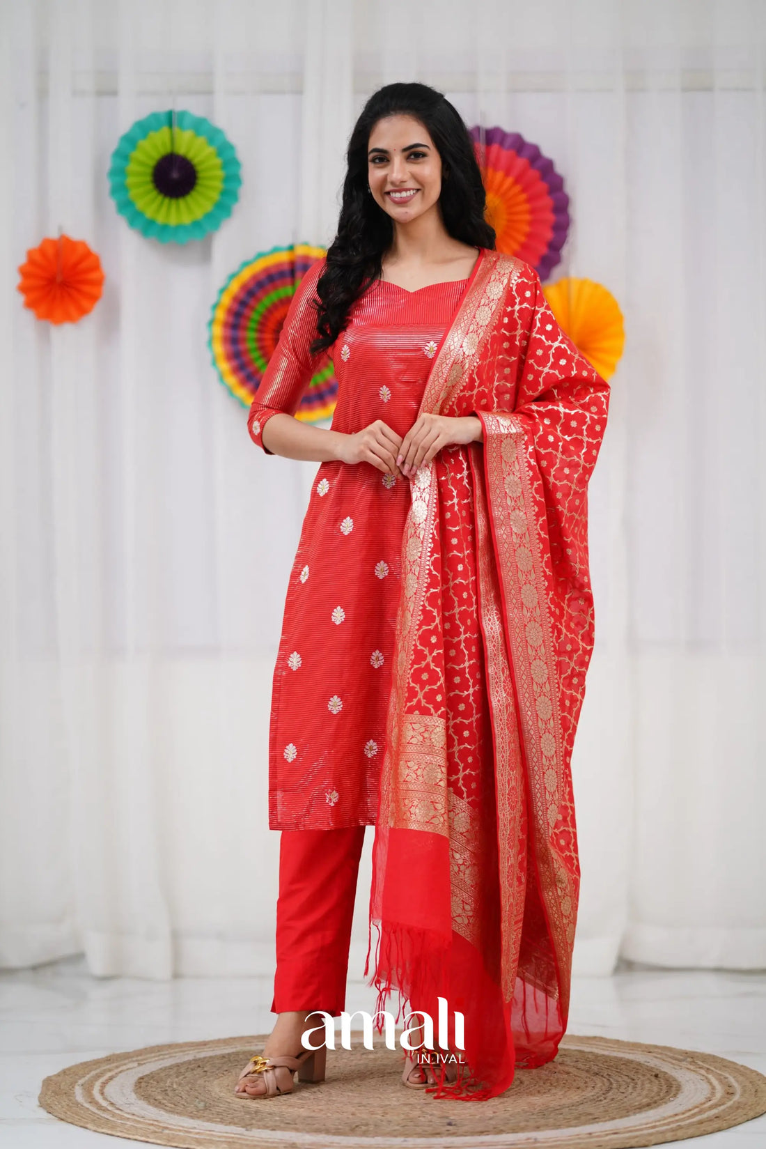 Bavana Banarasi Silk Cotton Salwar - Red salwar