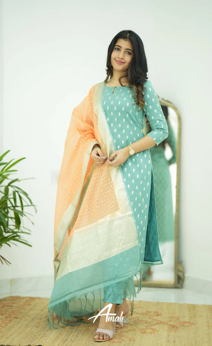 Bavana Chanderi Silk Cotton Salwar - Teal Blue Salwar