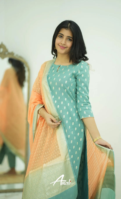 Bavana Chanderi Silk Cotton Salwar - Teal Blue Salwar