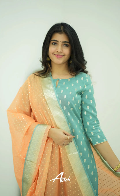 Bavana Chanderi Silk Cotton Salwar - Teal Blue Salwar