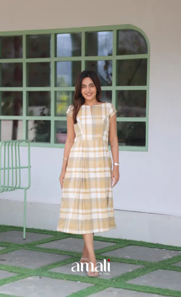 Beige Checks Indo Western Dress - salwar