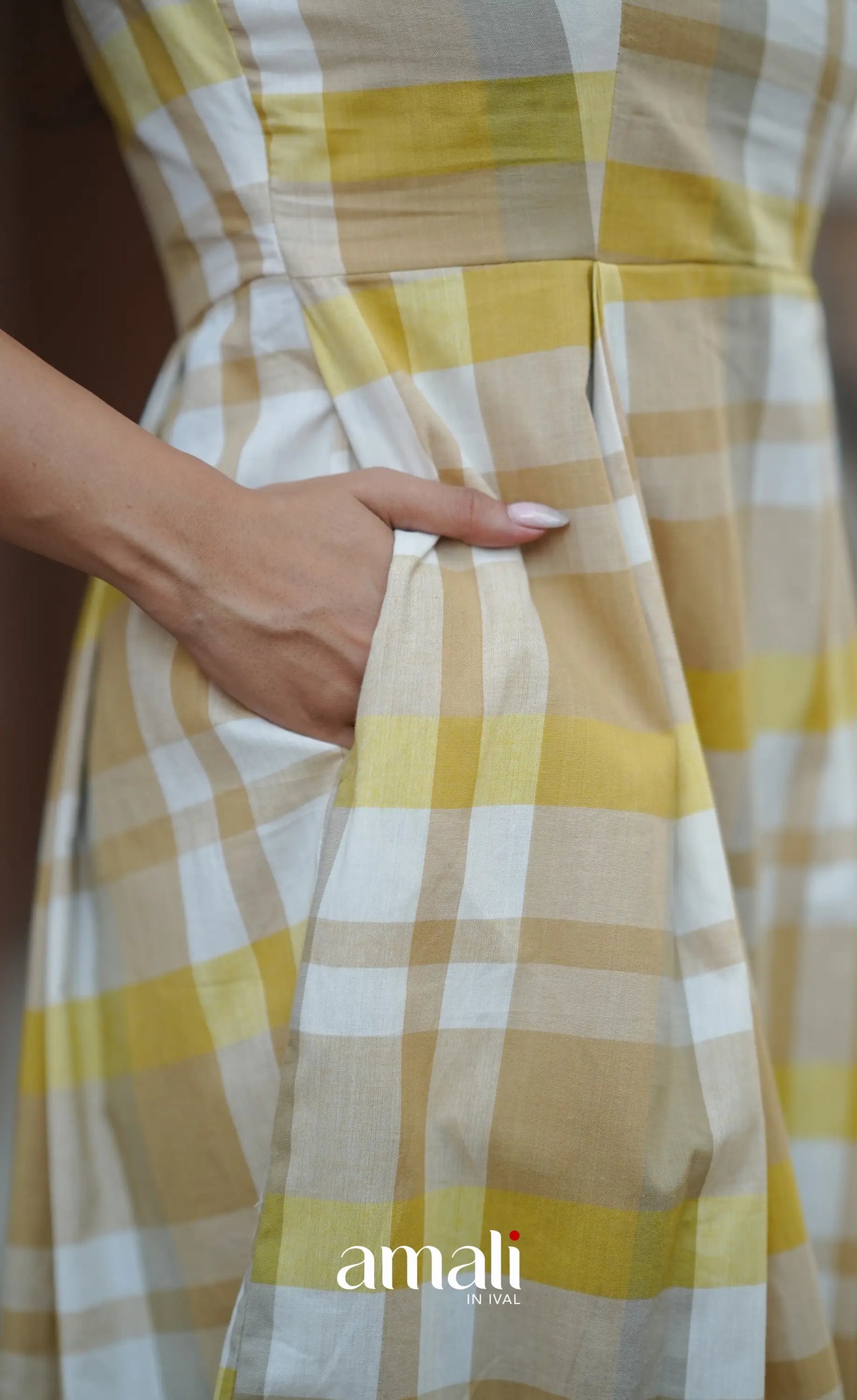 Beige &amp; Yellow Checks Indo Western Dress - salwar