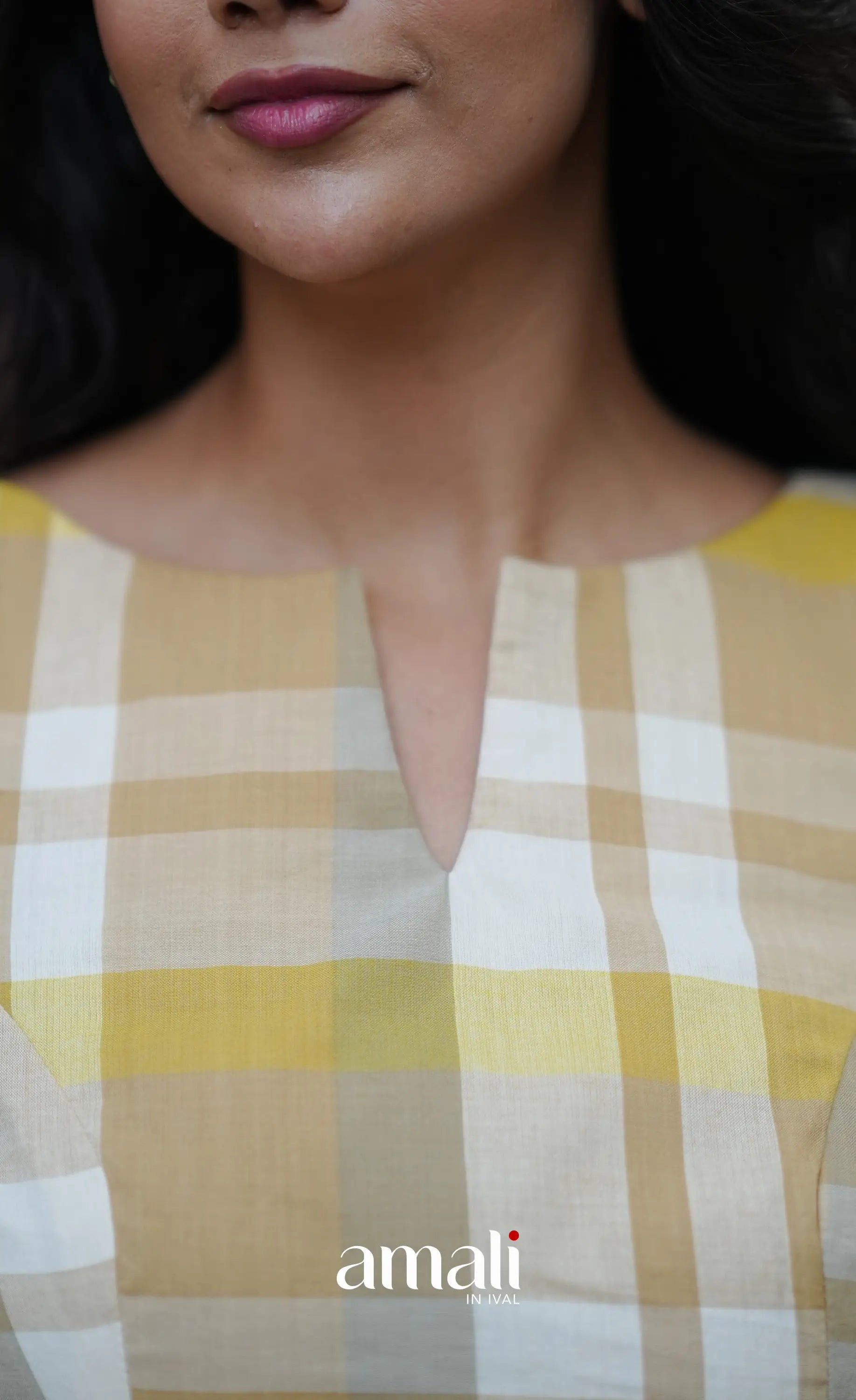 Beige &amp; Yellow Checks Indo Western Dress - salwar