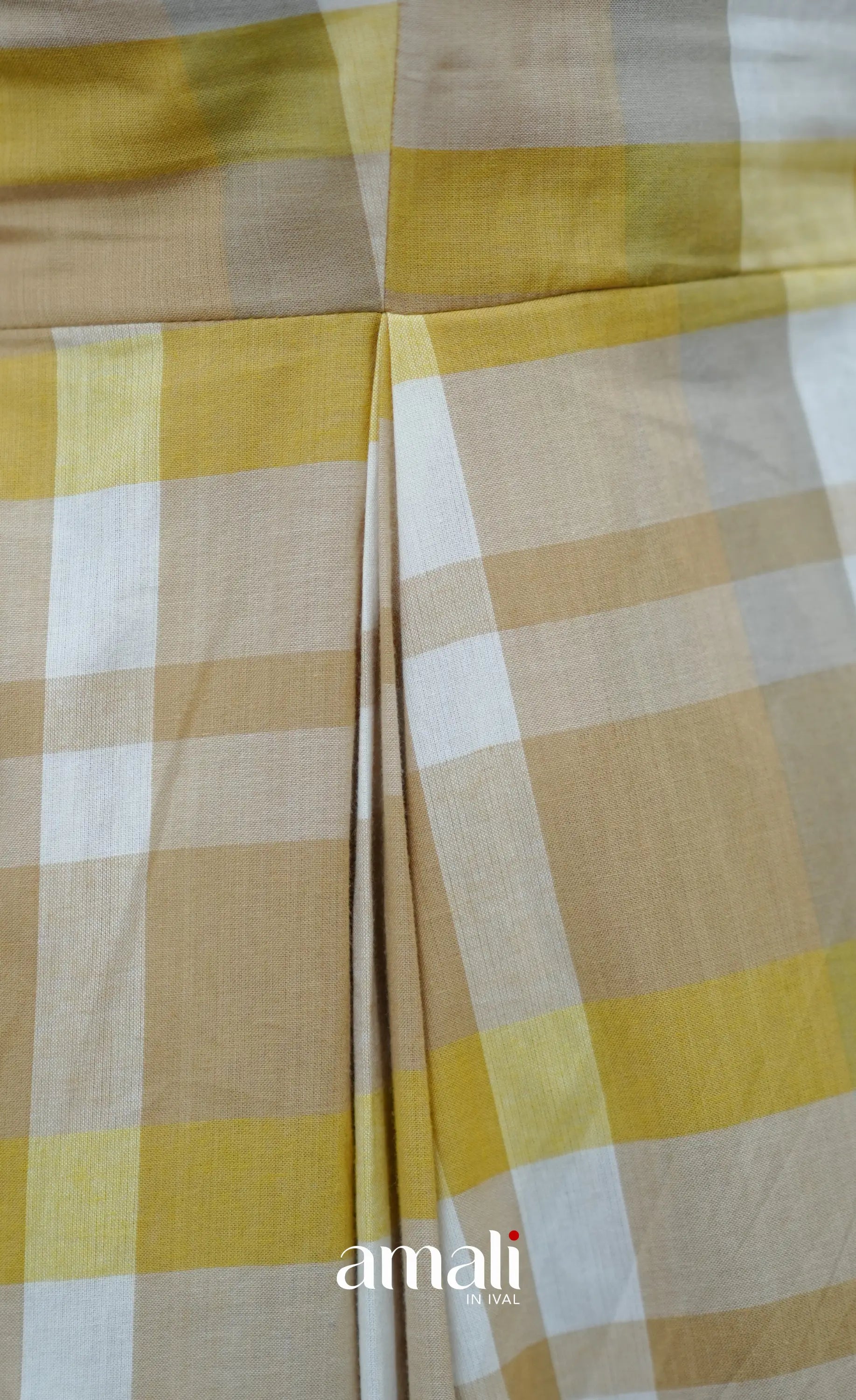 Beige &amp; Yellow Checks Indo Western Dress - salwar