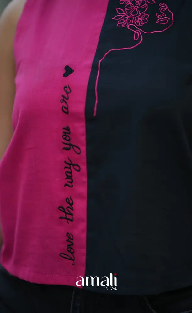 Black and Bright Pink Sleeveless Top salwar
