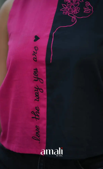 Black and Bright Pink Sleeveless Top salwar