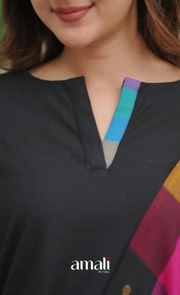 Black and Multi Coloured Checks A-Line Salwar Set salwar