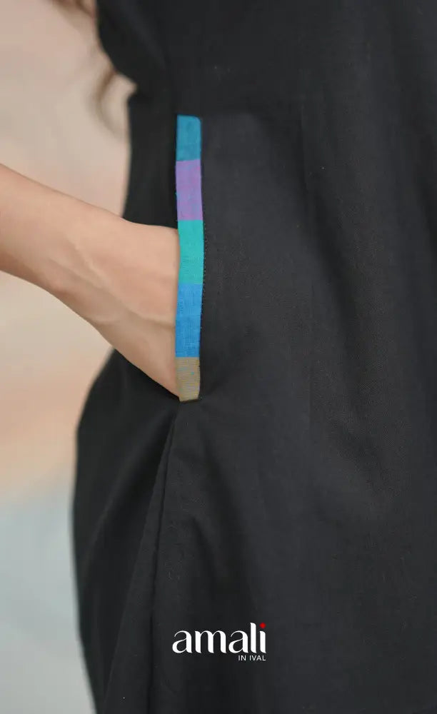 Black and Multi Coloured Checks A-Line Salwar Set salwar