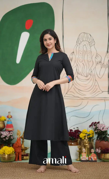 Black and Multi Coloured Checks A-Line Salwar Set salwar