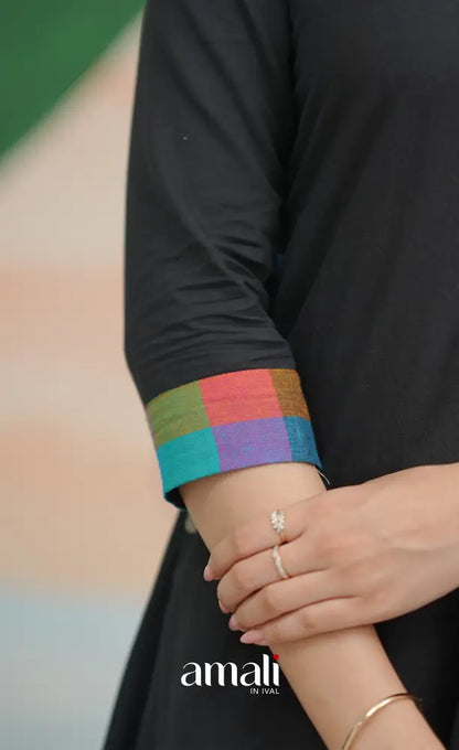 Black and Multi Coloured Checks A-Line Salwar Set salwar