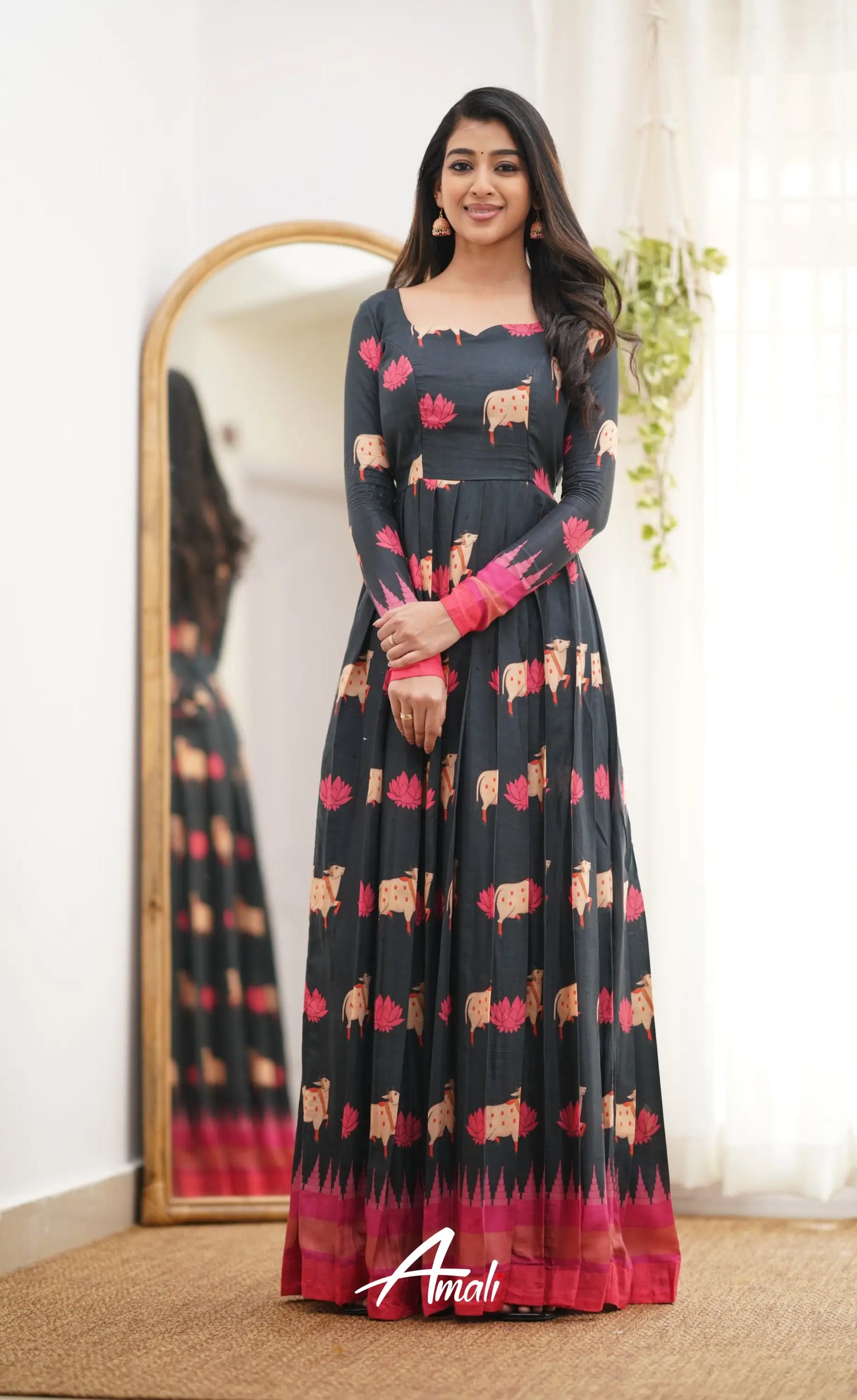 Black And Pink Shade Muslin Long Gown Gown