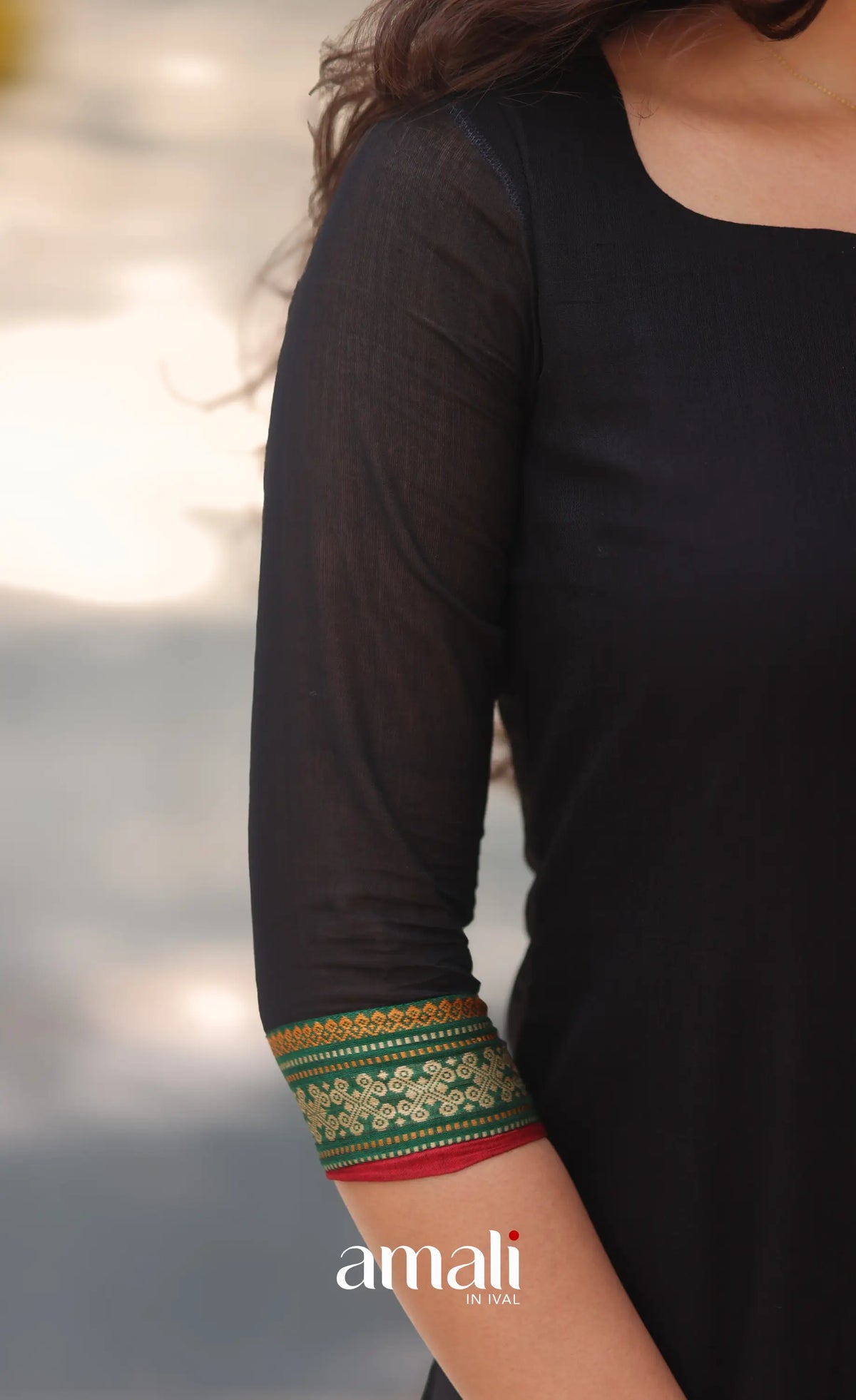 Black and Red Chettinad Cotton Salwar Set - salwar