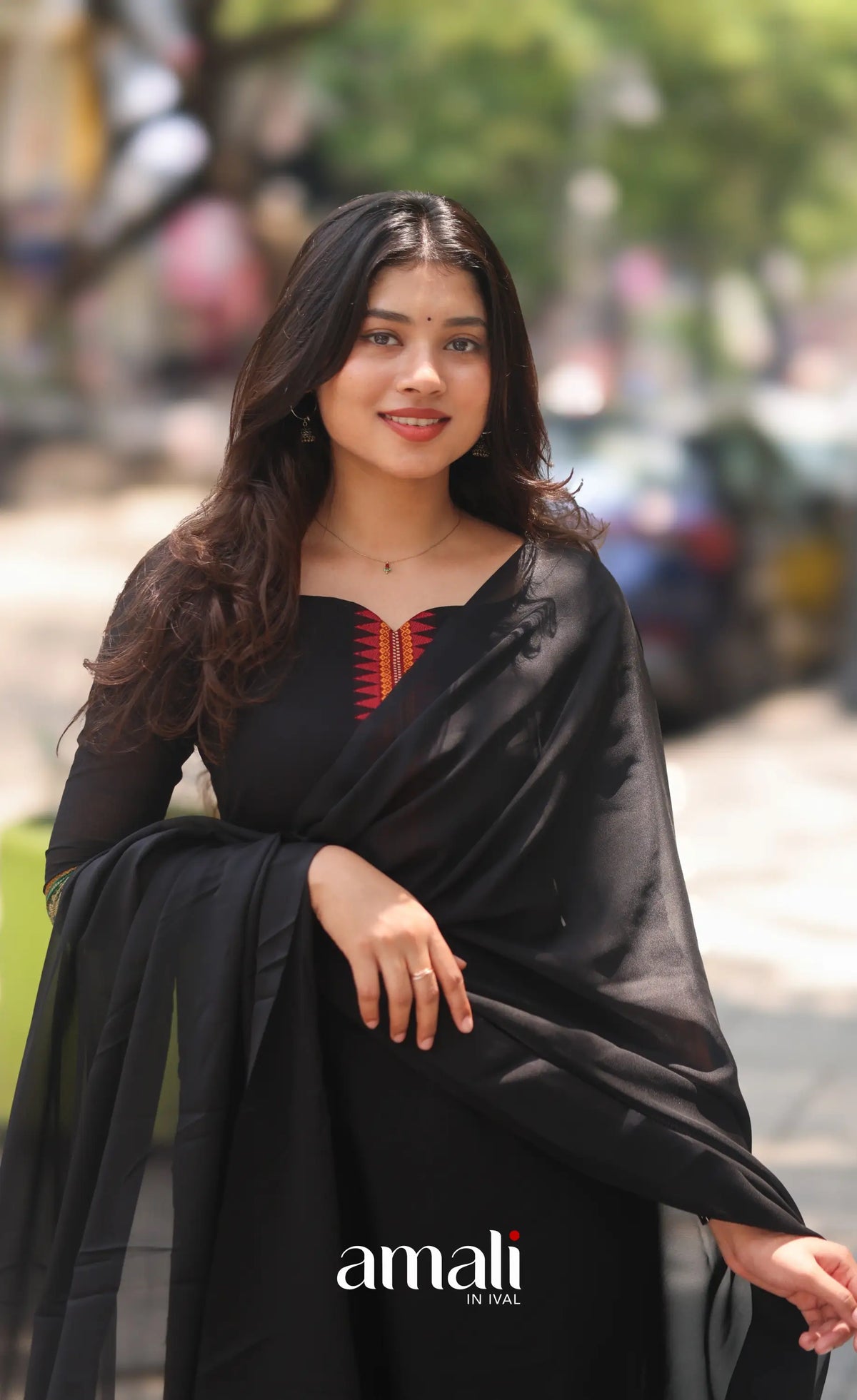 Black and Red Chettinad Cotton Salwar Set - salwar