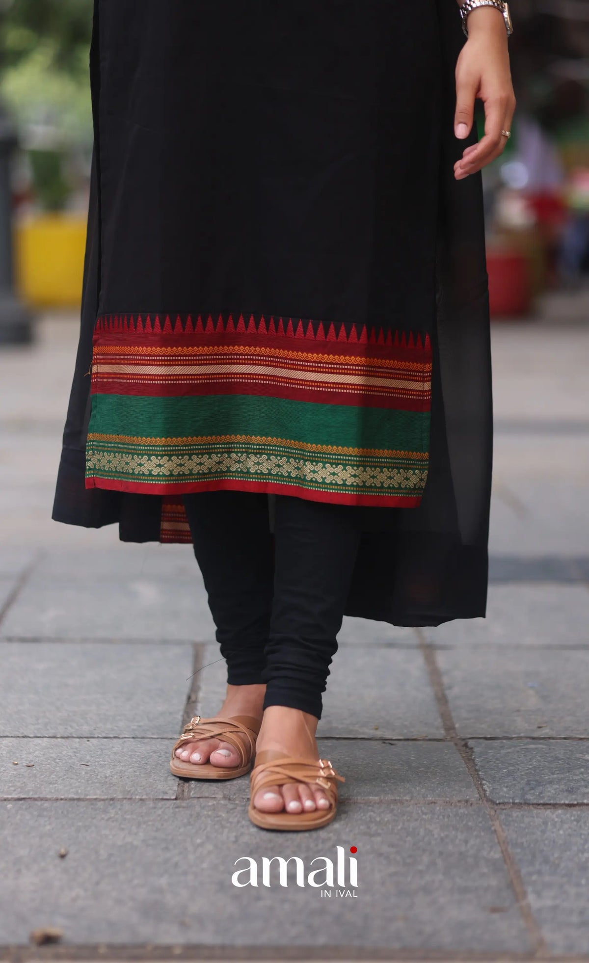 Black and Red Chettinad Cotton Salwar Set - salwar