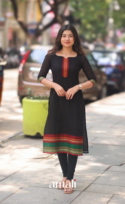 Black and Red Chettinad Cotton Salwar Set - salwar