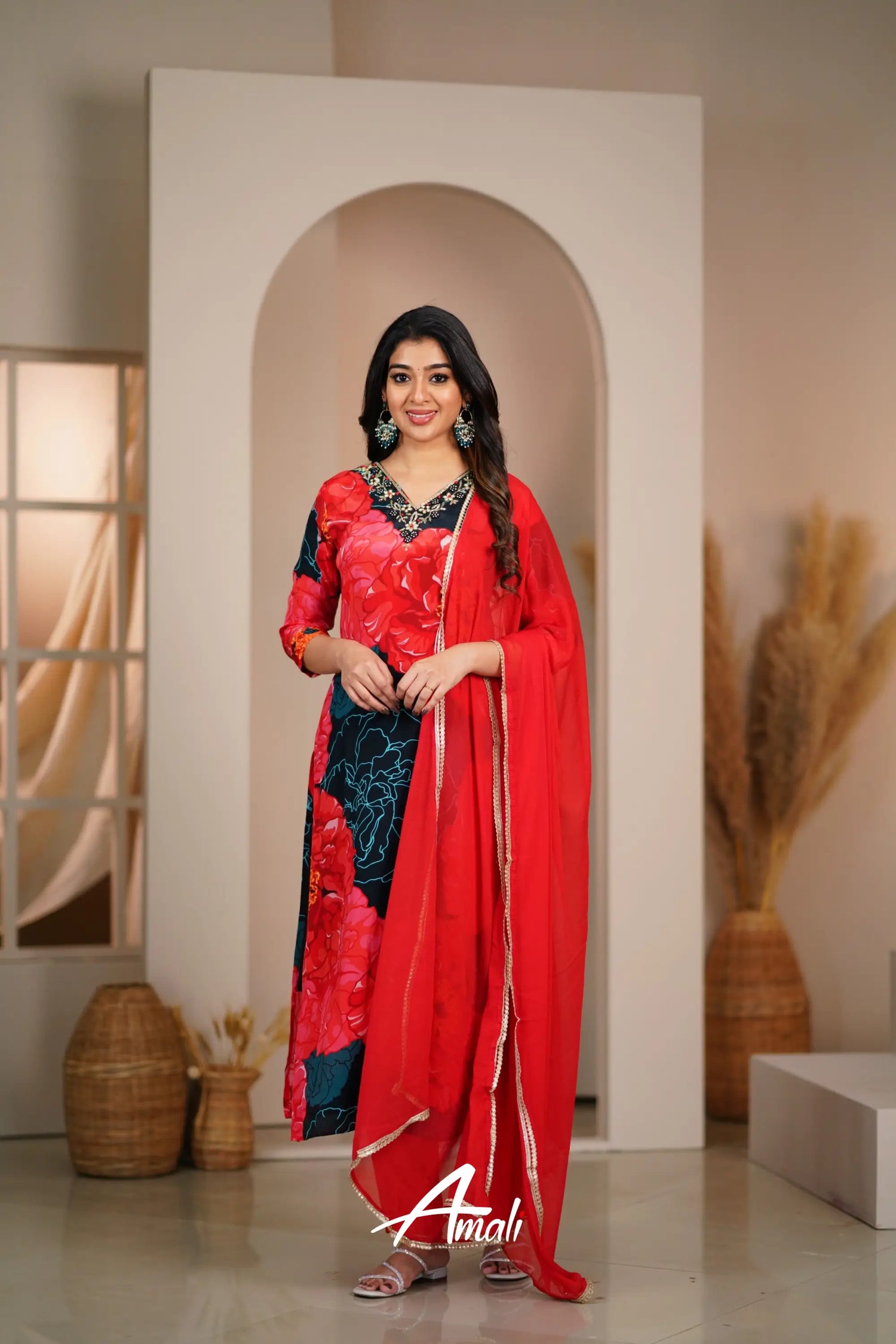 Black And Red Crepe Salwar Anarkalis