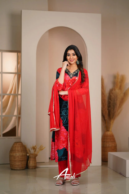 Black And Red Crepe Salwar Anarkalis