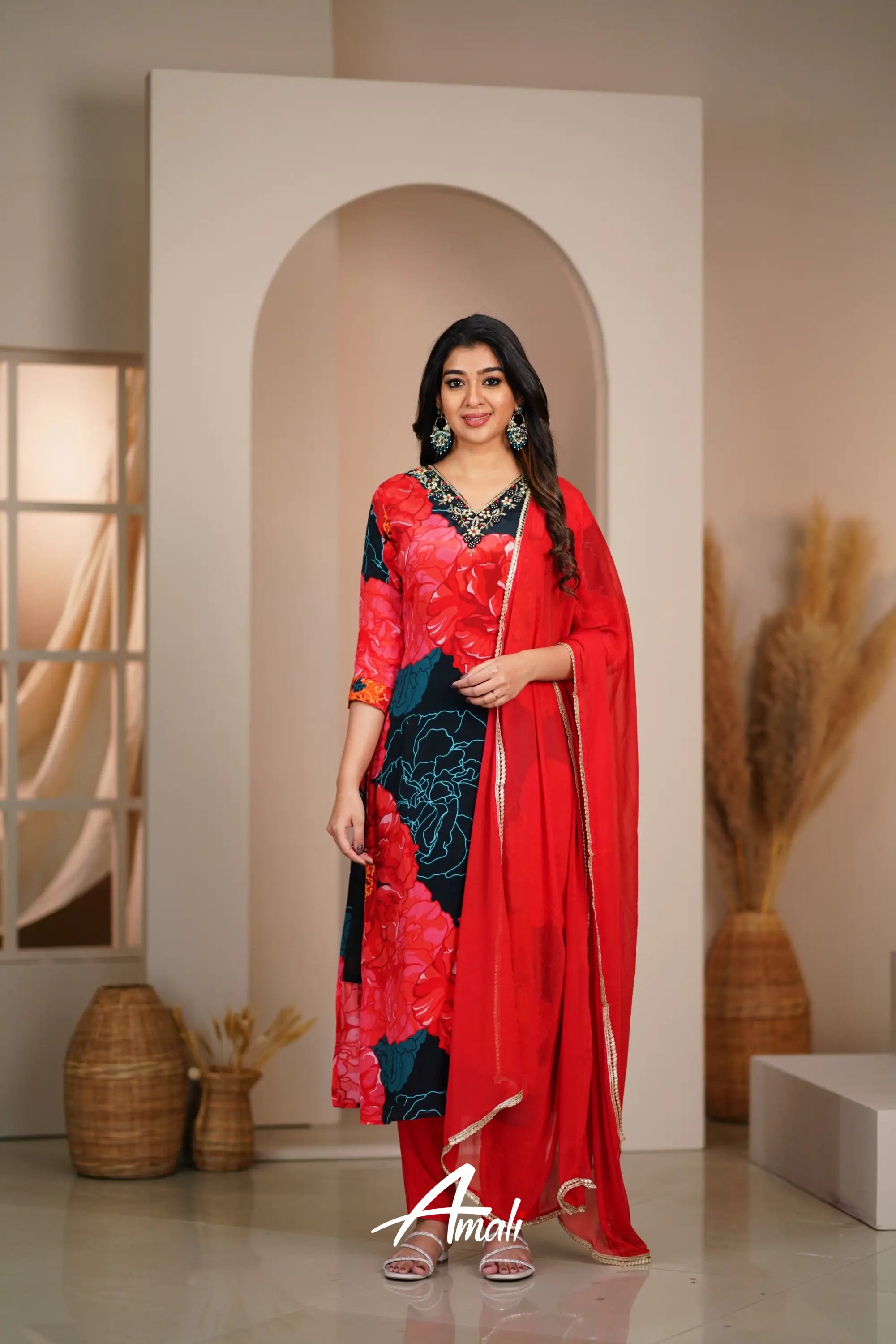 Black And Red Crepe Salwar Anarkalis