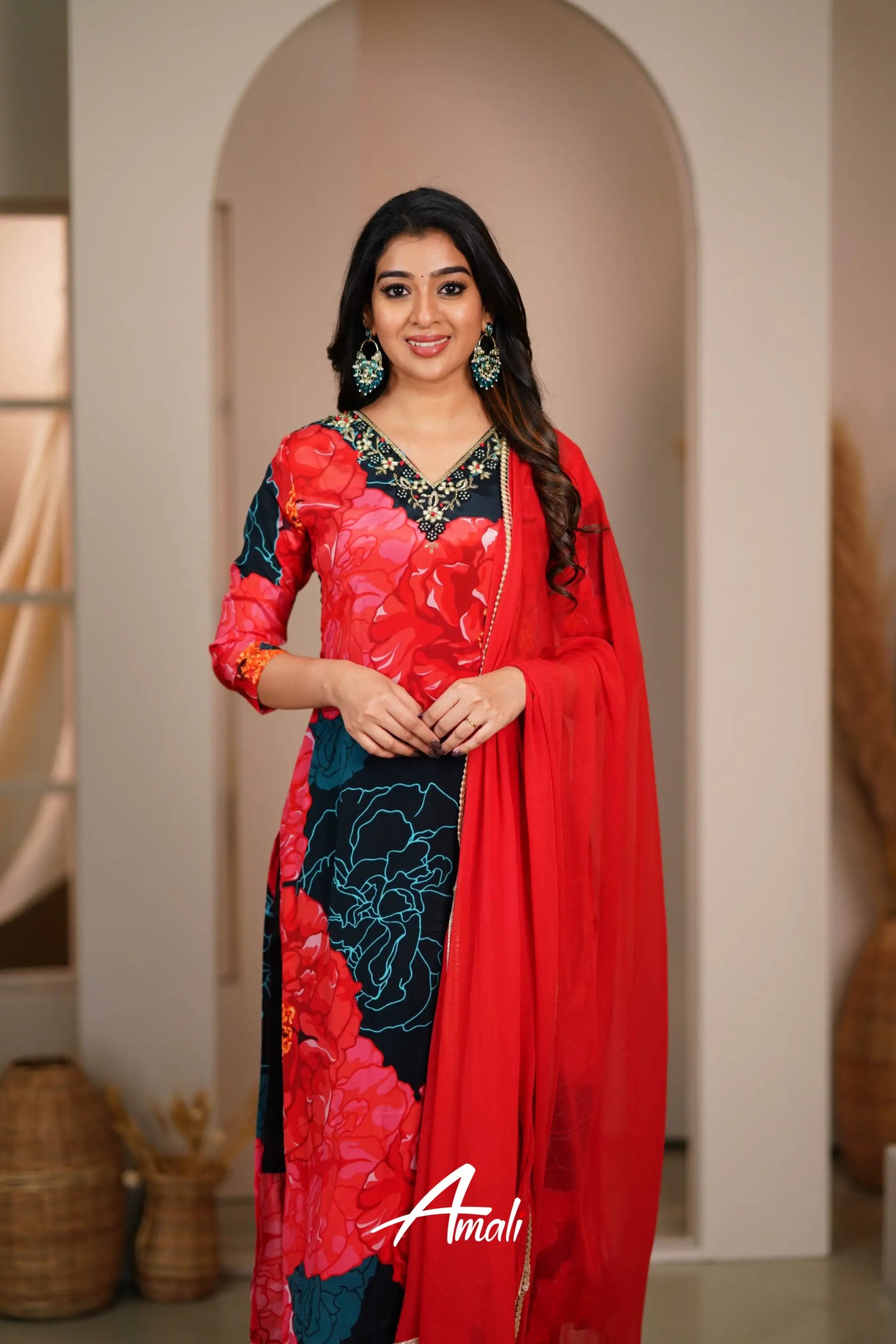 Black And Red Crepe Salwar Anarkalis