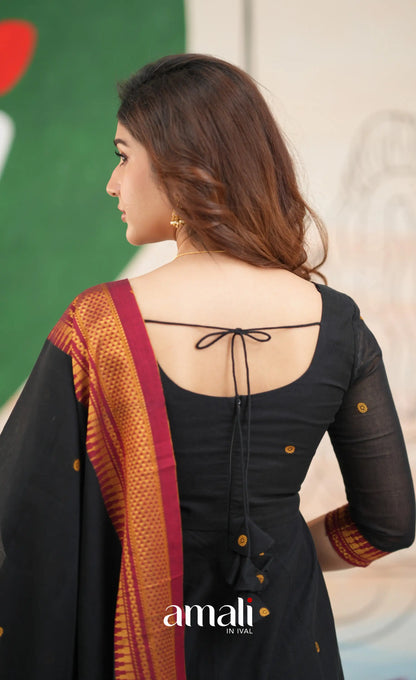Black and Reddish maroon Narayanpet Cotton Anarkali - Anarkalis