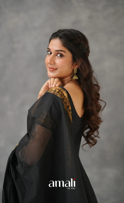 Black Chettinad Cotton Anarkali Anarkalis