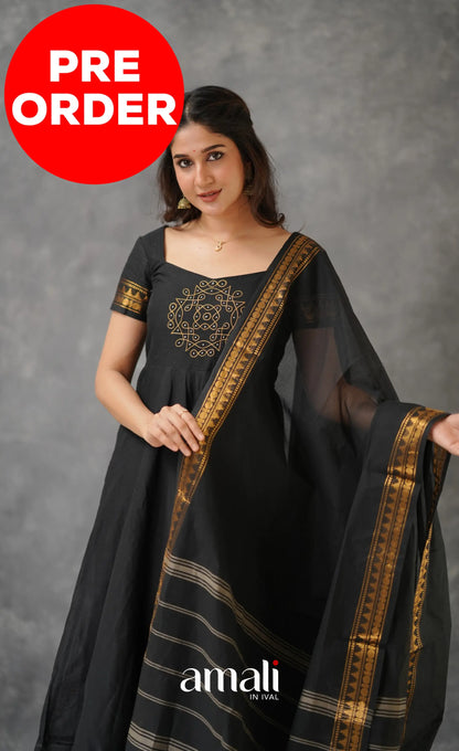 Black Chettinad Cotton Anarkali Anarkalis