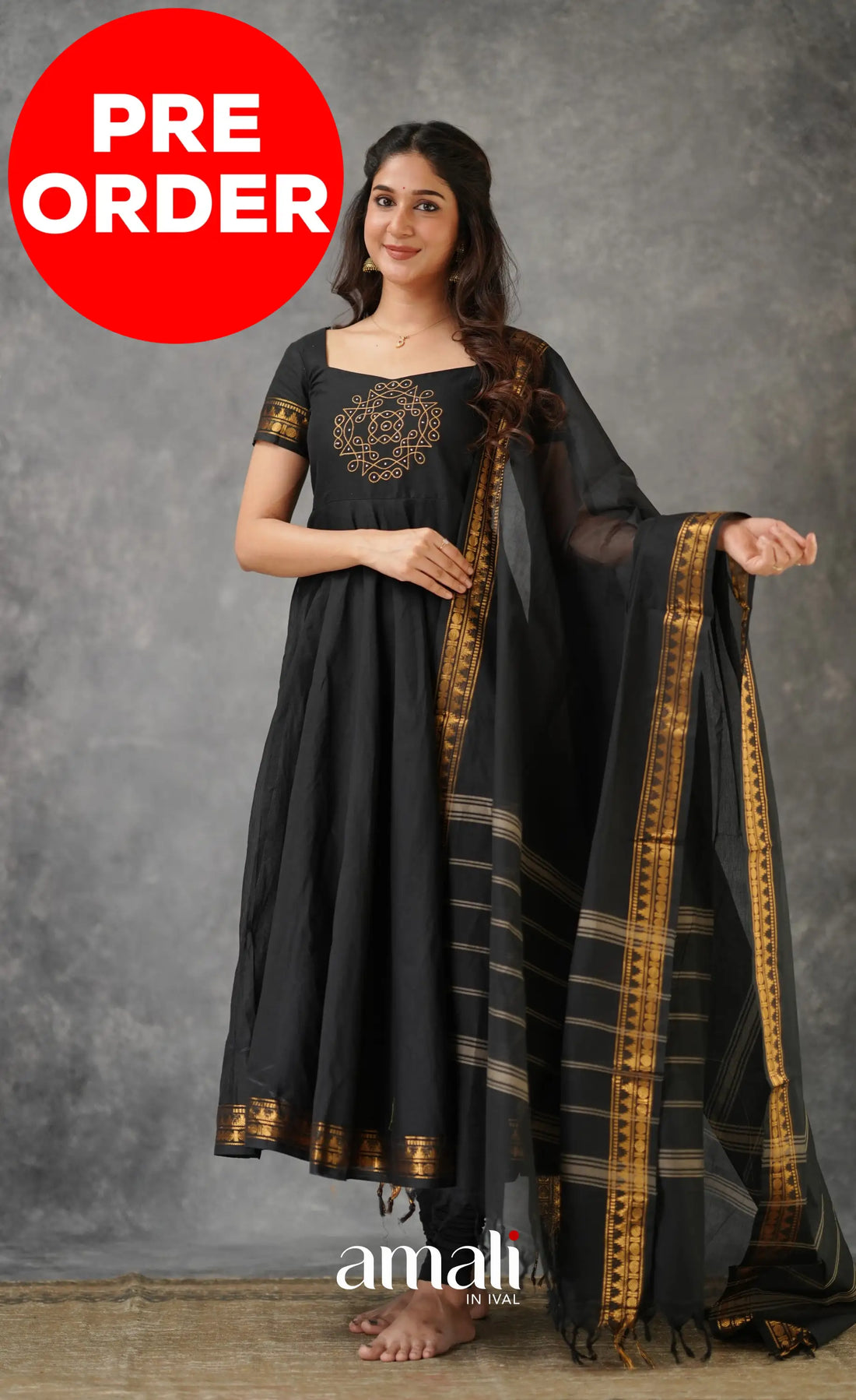 Black Chettinad Cotton Anarkali Anarkalis
