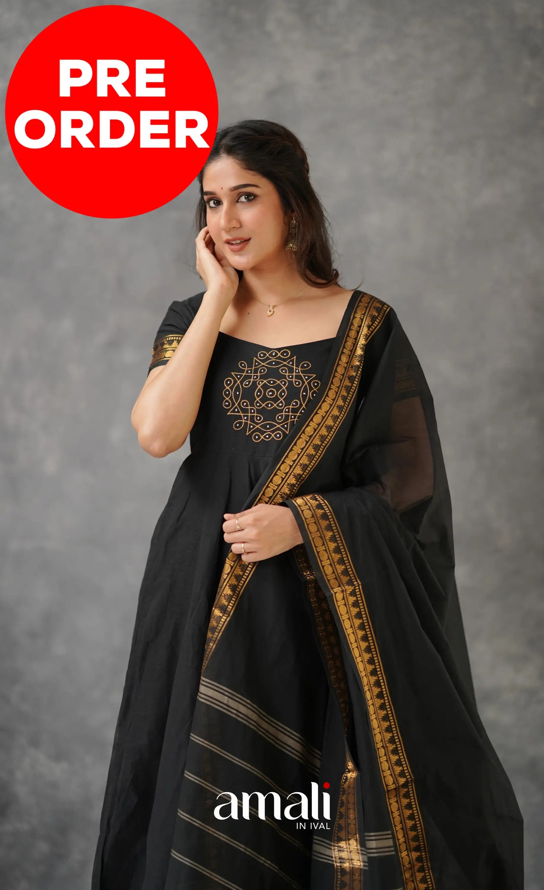 Black Chettinad Cotton Anarkali Anarkalis