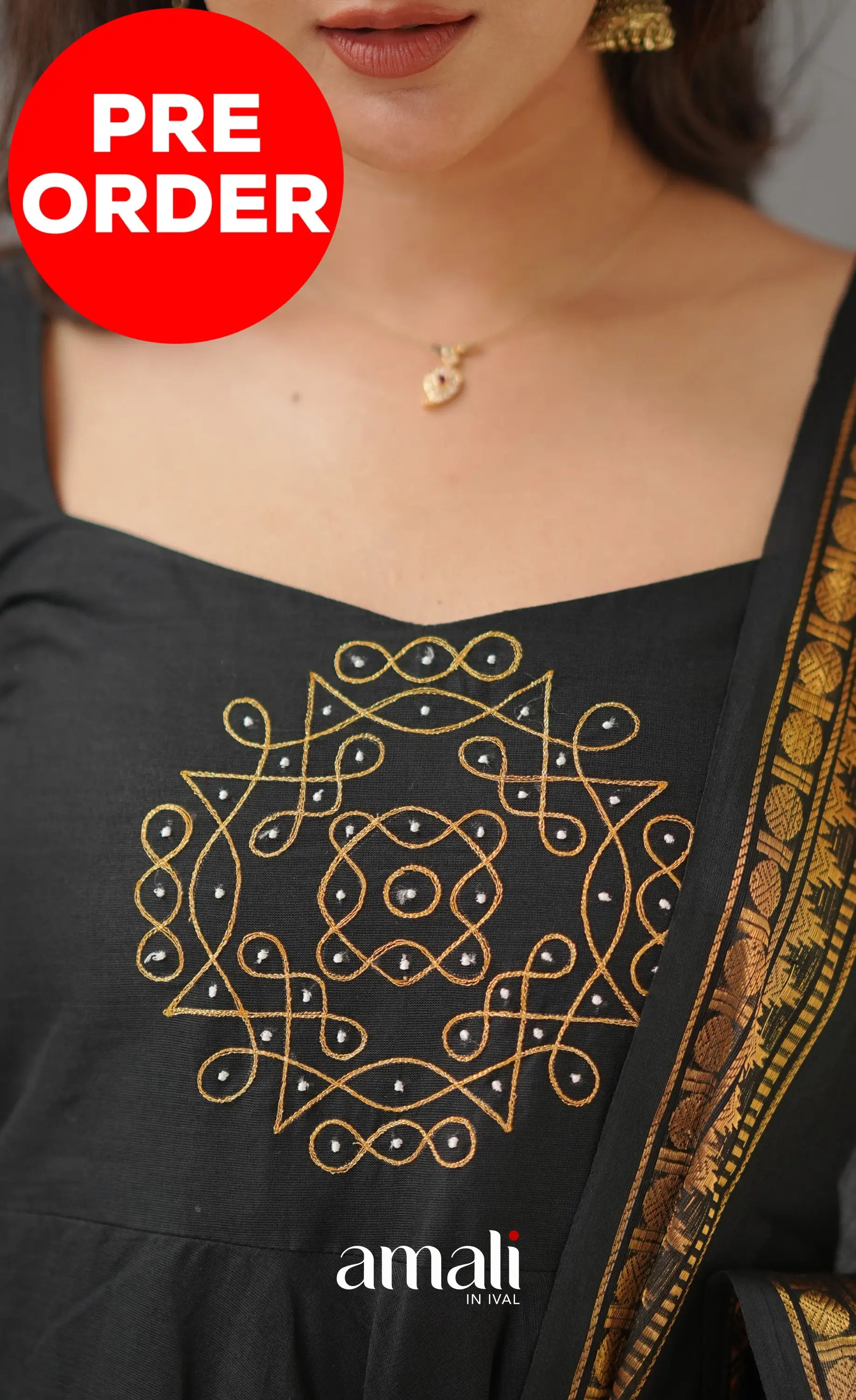 Black Chettinad Cotton Anarkali Anarkalis