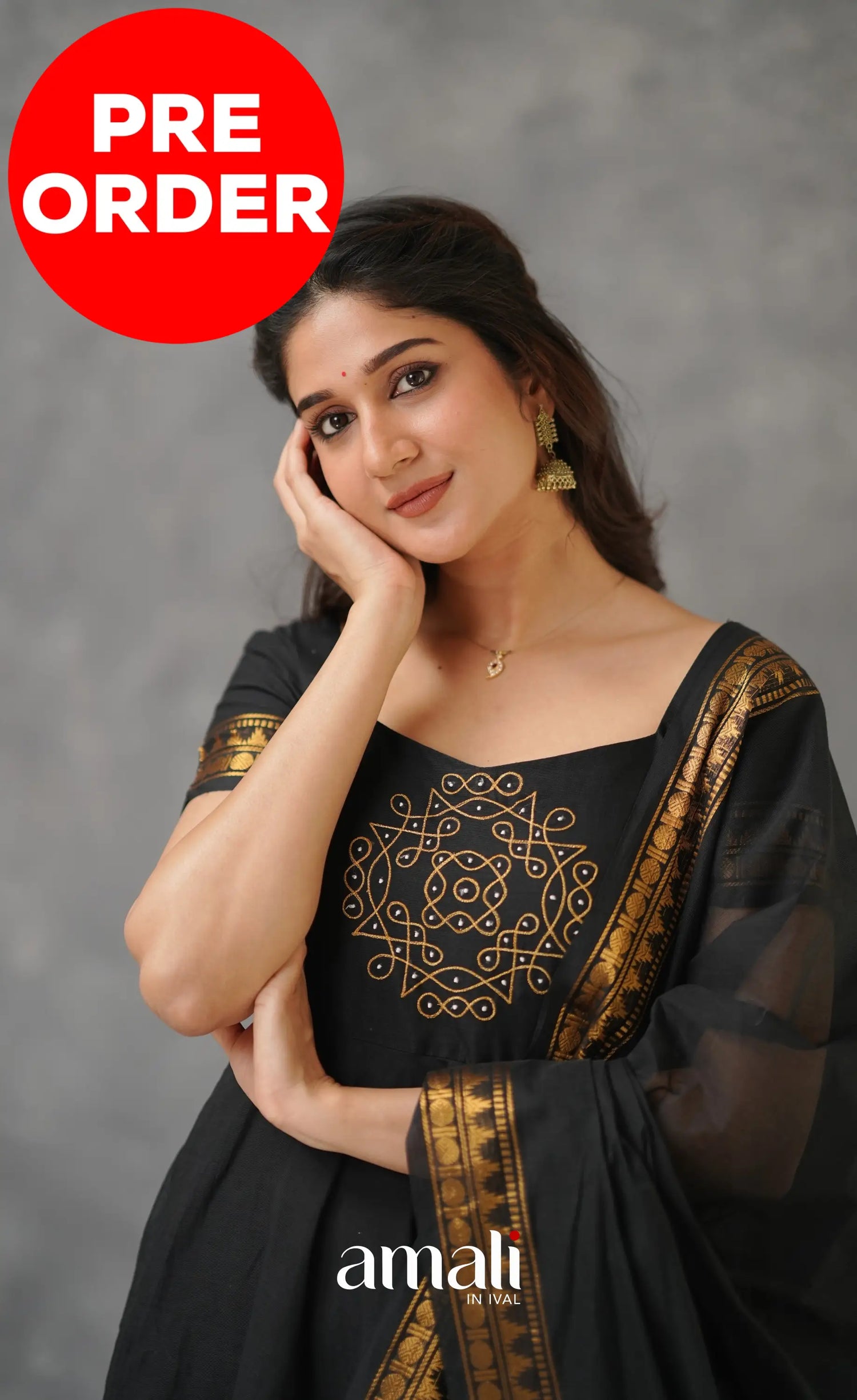 Black Chettinad Cotton Anarkali Anarkalis
