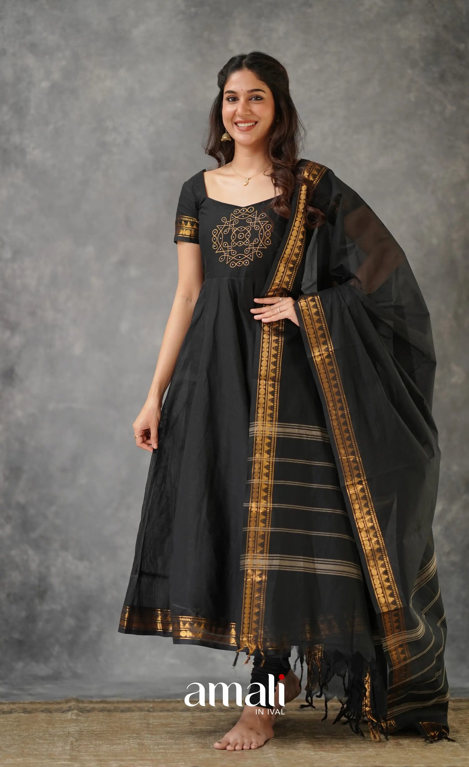 Black Chettinad Cotton Anarkali Anarkalis