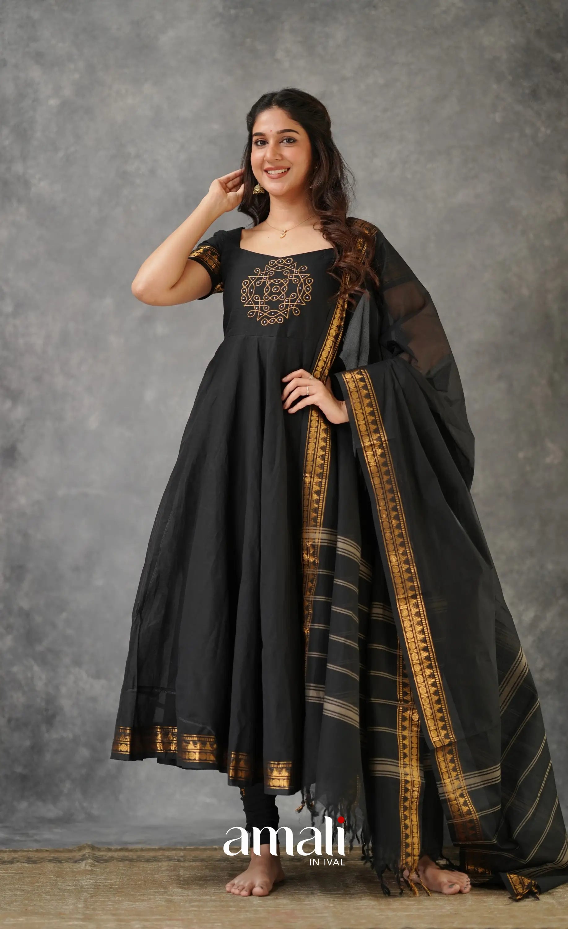 Black Chettinad Cotton Anarkali Anarkalis