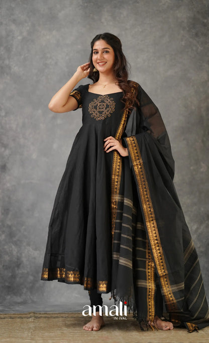 Black Chettinad Cotton Anarkali Anarkalis