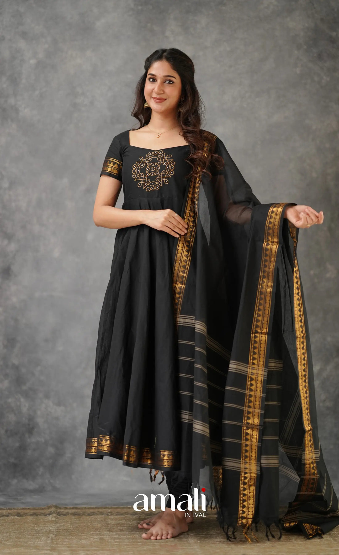 Black Chettinad Cotton Anarkali Anarkalis