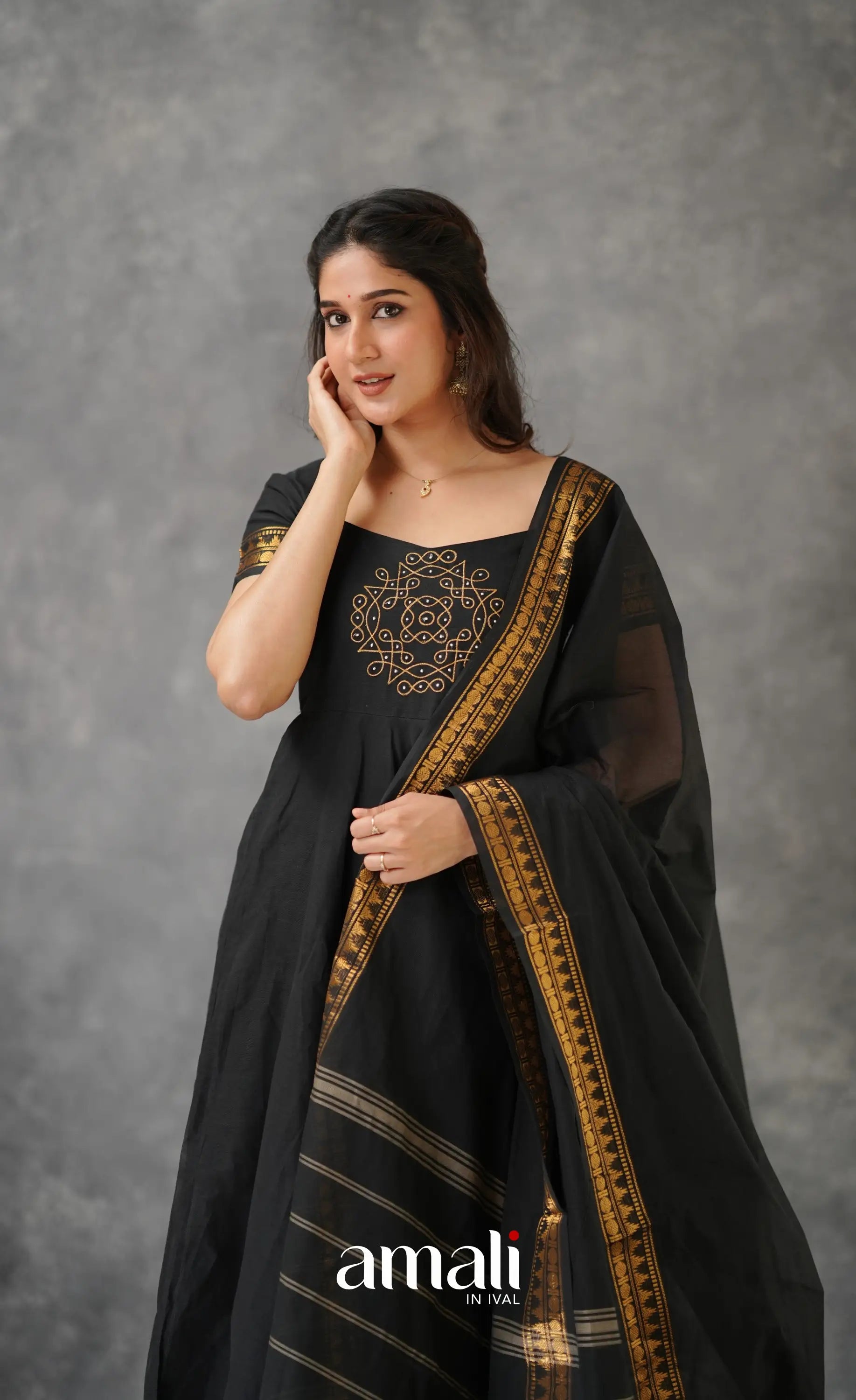 Black Chettinad Cotton Anarkali Anarkalis