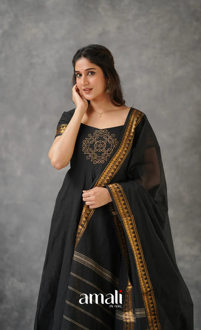 Black Chettinad Cotton Anarkali Anarkalis