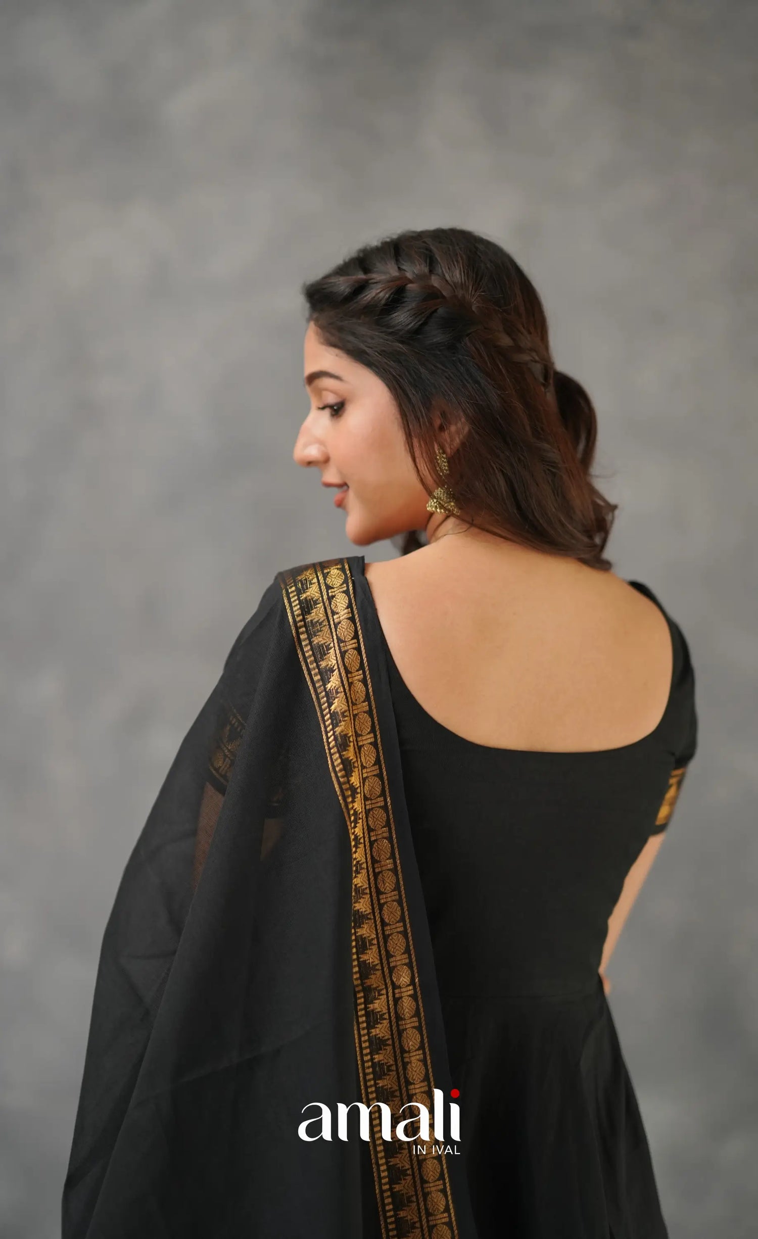Black Chettinad Cotton Anarkali Anarkalis