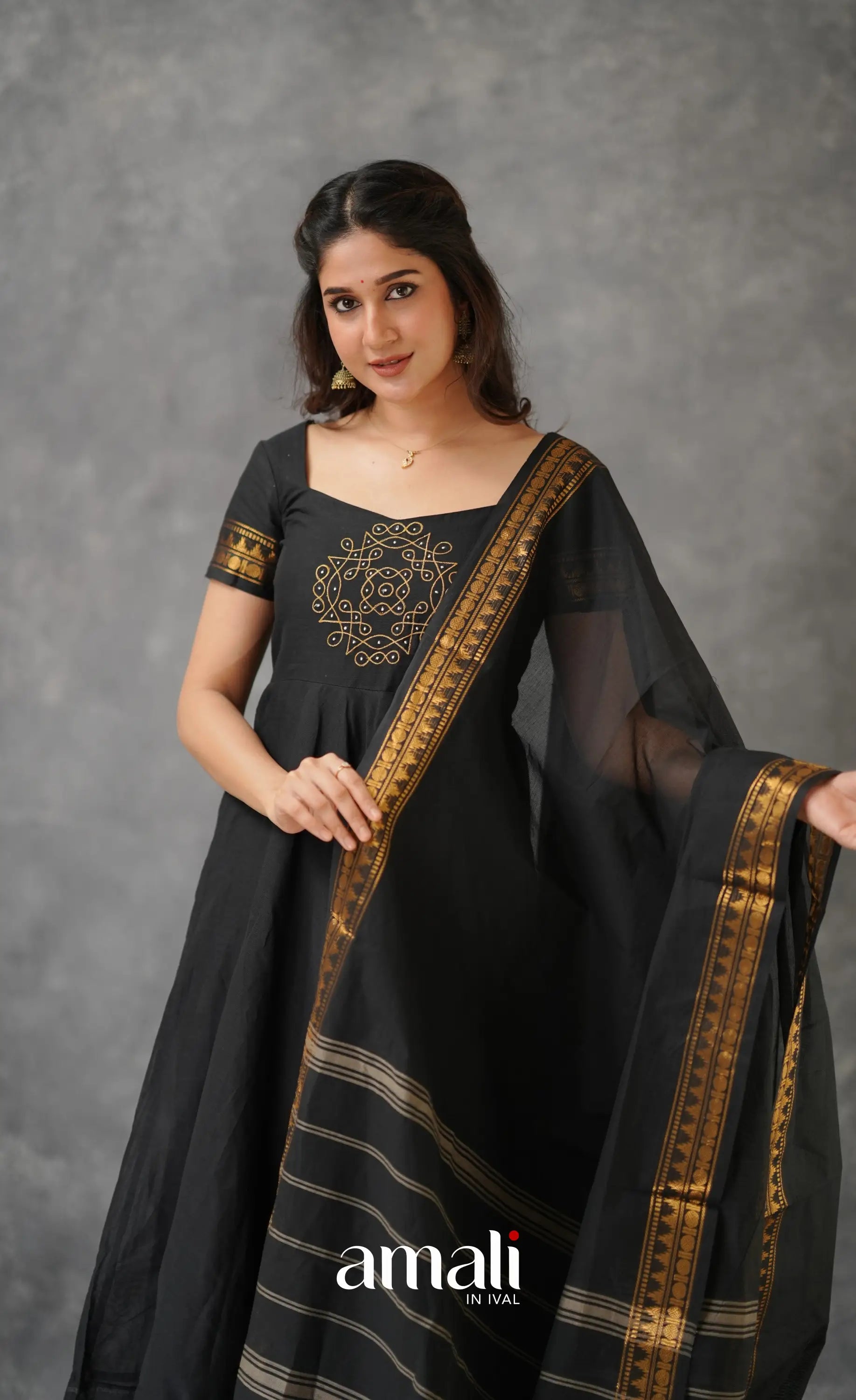 Black Chettinad Cotton Anarkali Anarkalis