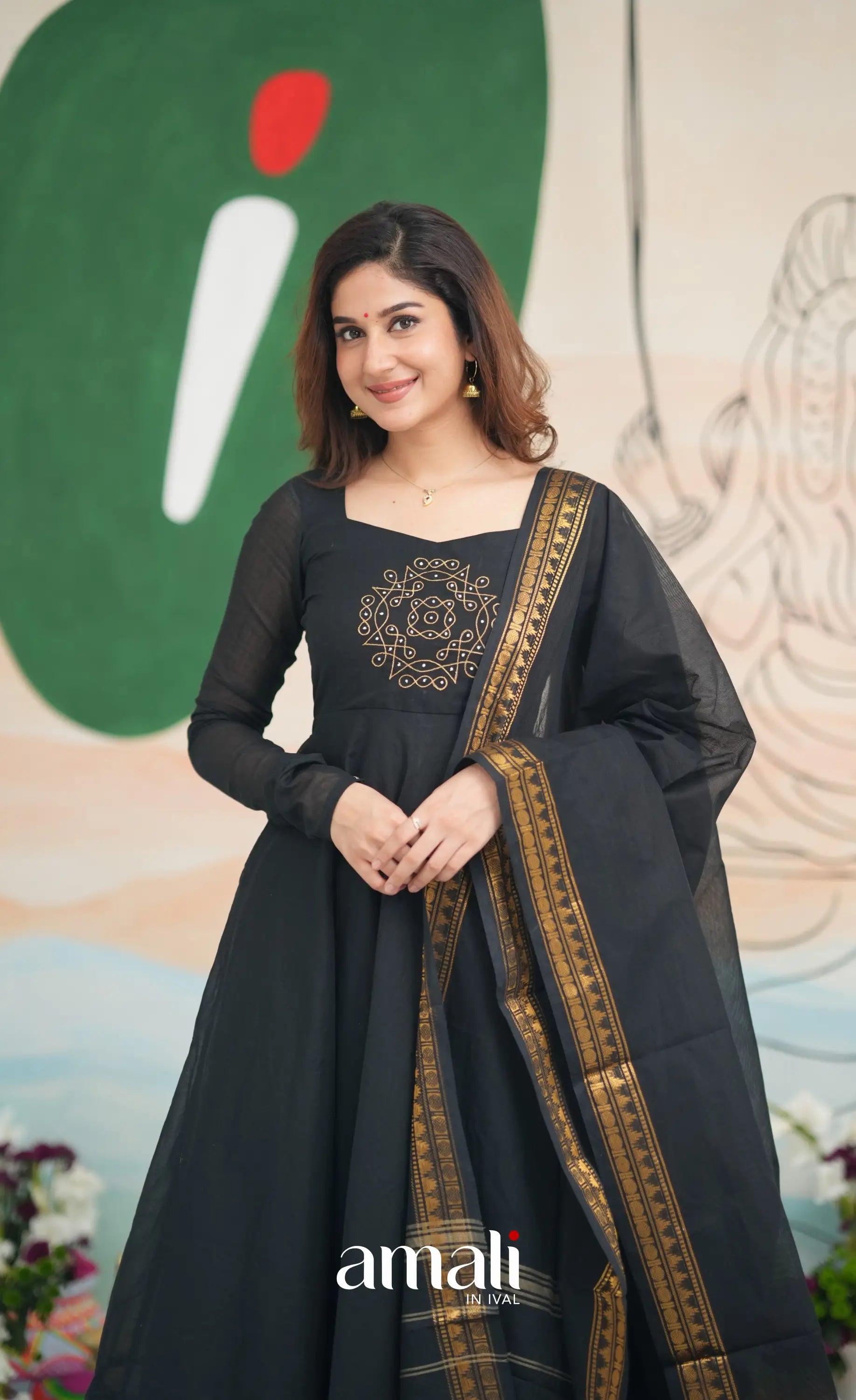 Black Kolam Cotton Anarkali Anarkalis