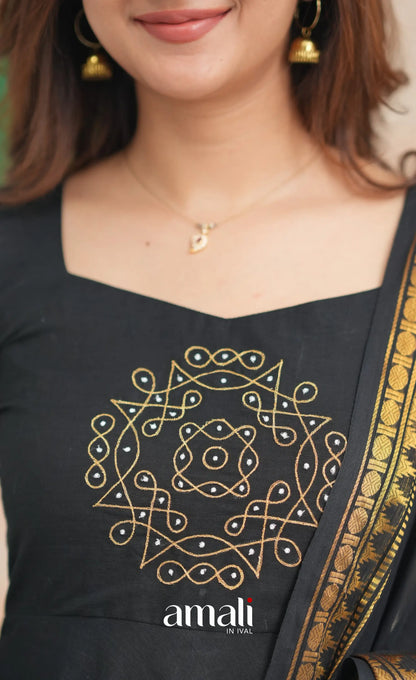 Black Kolam Cotton Anarkali Anarkalis